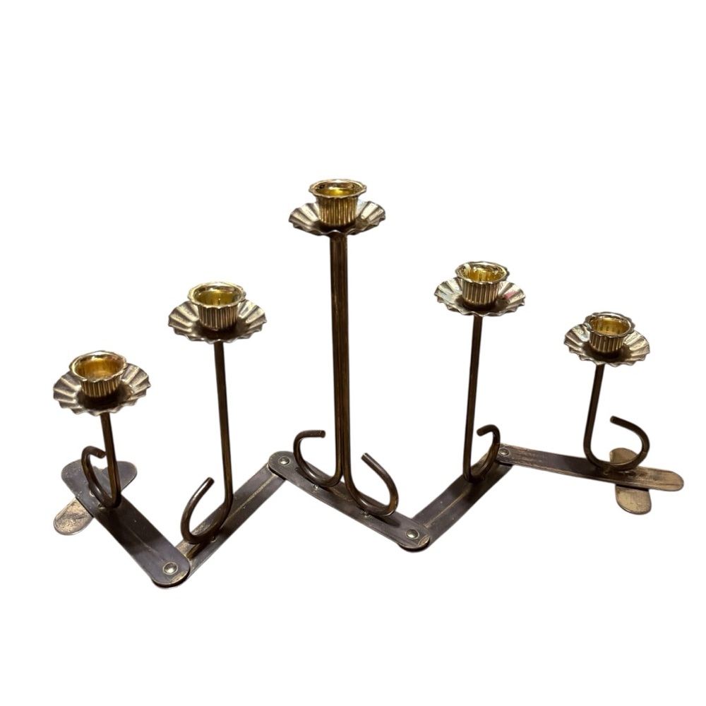 Vintage Brass Candlestick Holder 5 Candles Folding Adjustable Accordion
